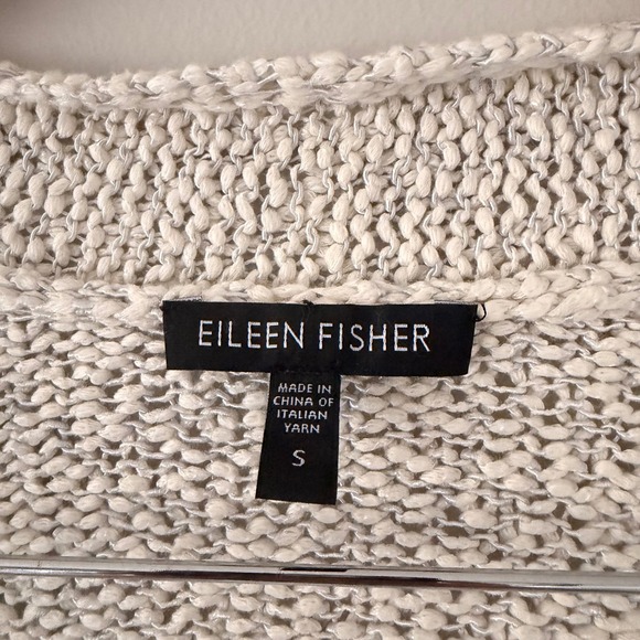 Eileen Fisher Knit Cardigan Sweater Speckled Cream Silver Size S - Picture 2 of 5